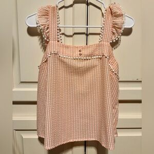 NEW (NWOT) Boutique Pastel Orange Cream Seersucker Ruffle Pom Top
